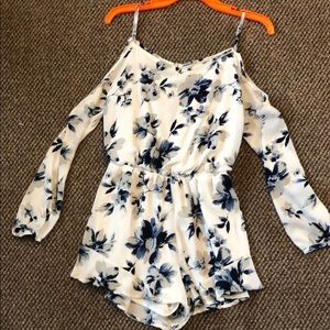 White and blue floral romper